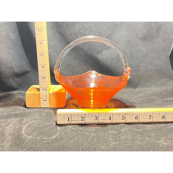 Hand Blown Viking Glass MCM Orange Basket With Clear Handle - Picture 6 of 6